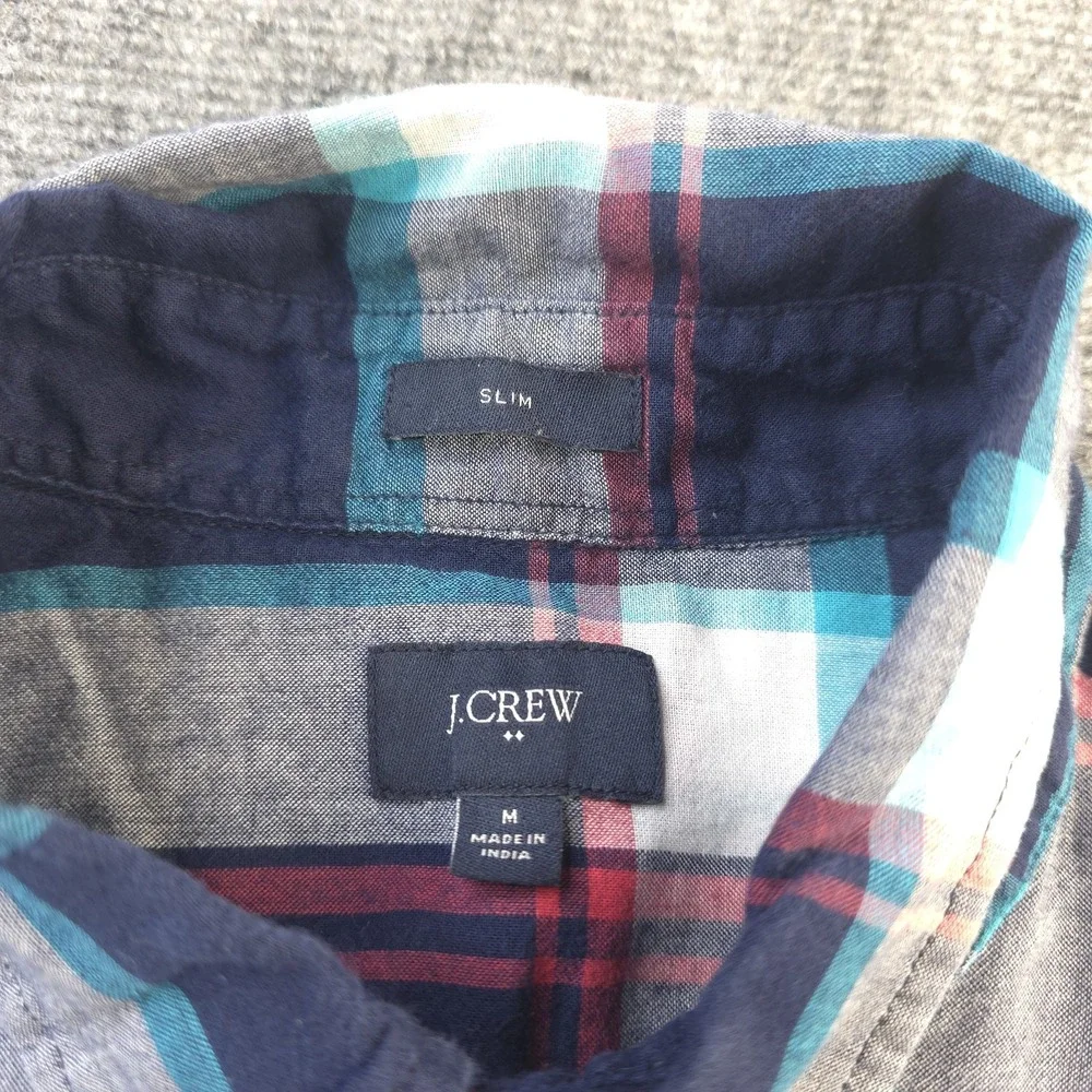J Crew Shirt Medium Slim Fit Long‎ Sleeve Button Down Blue Plaid Cotton Pocket